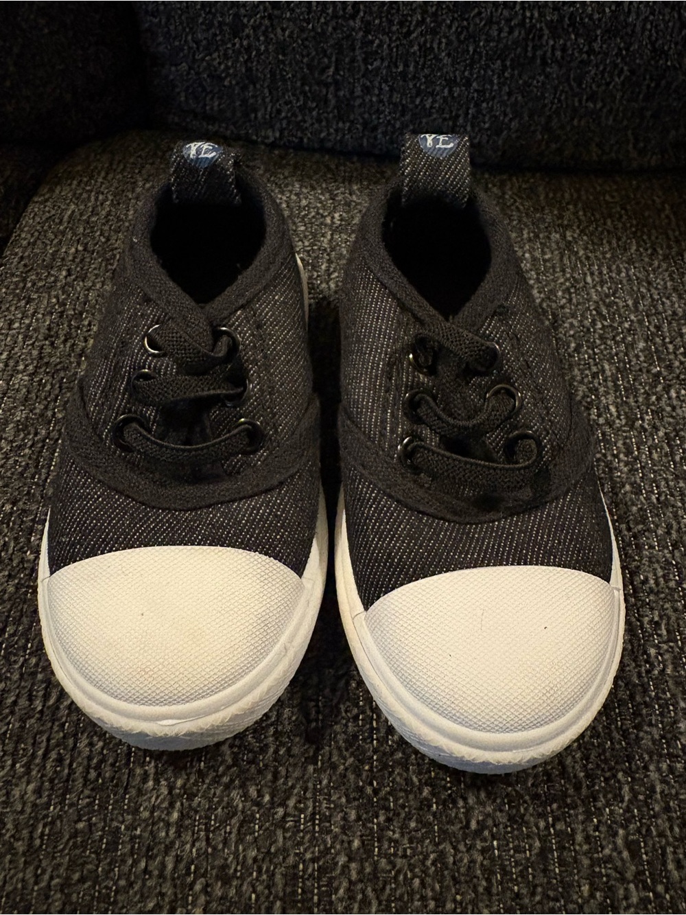 Kids Slip-On Canvas Sneakers with White Toe Cap - Black